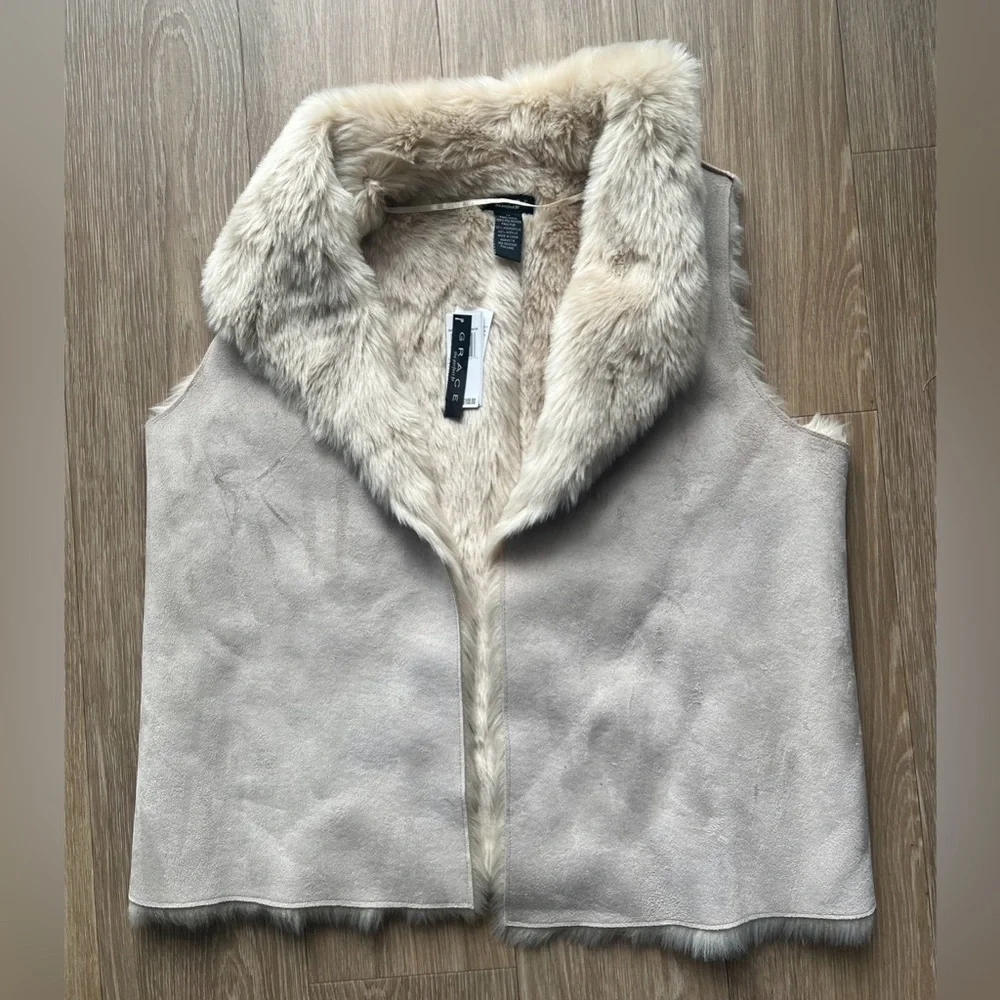 Grace & Lace Taupe Faux Fur Vest Size M NWT - Picture 1 of 6